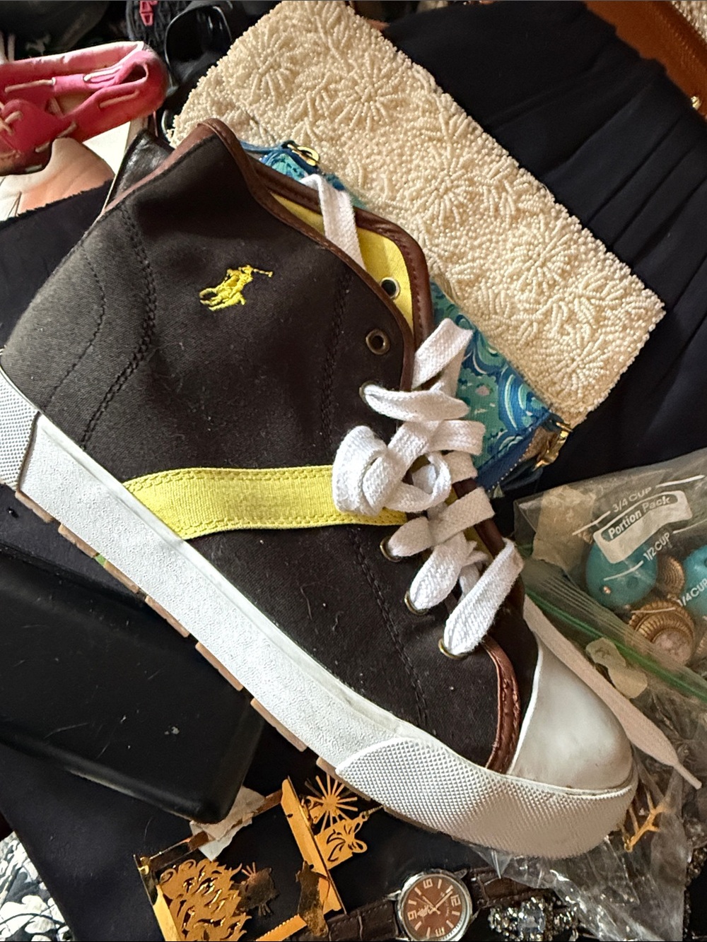 Ralph Lauren Brown and Yellow High-Top Sneaker